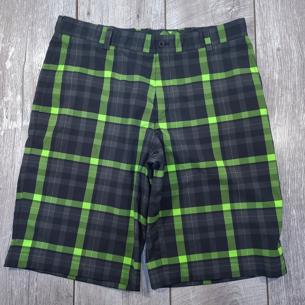 Nike Golf Shorts Men 34 Green Black Plaid Dri-FIT Performance Checkered